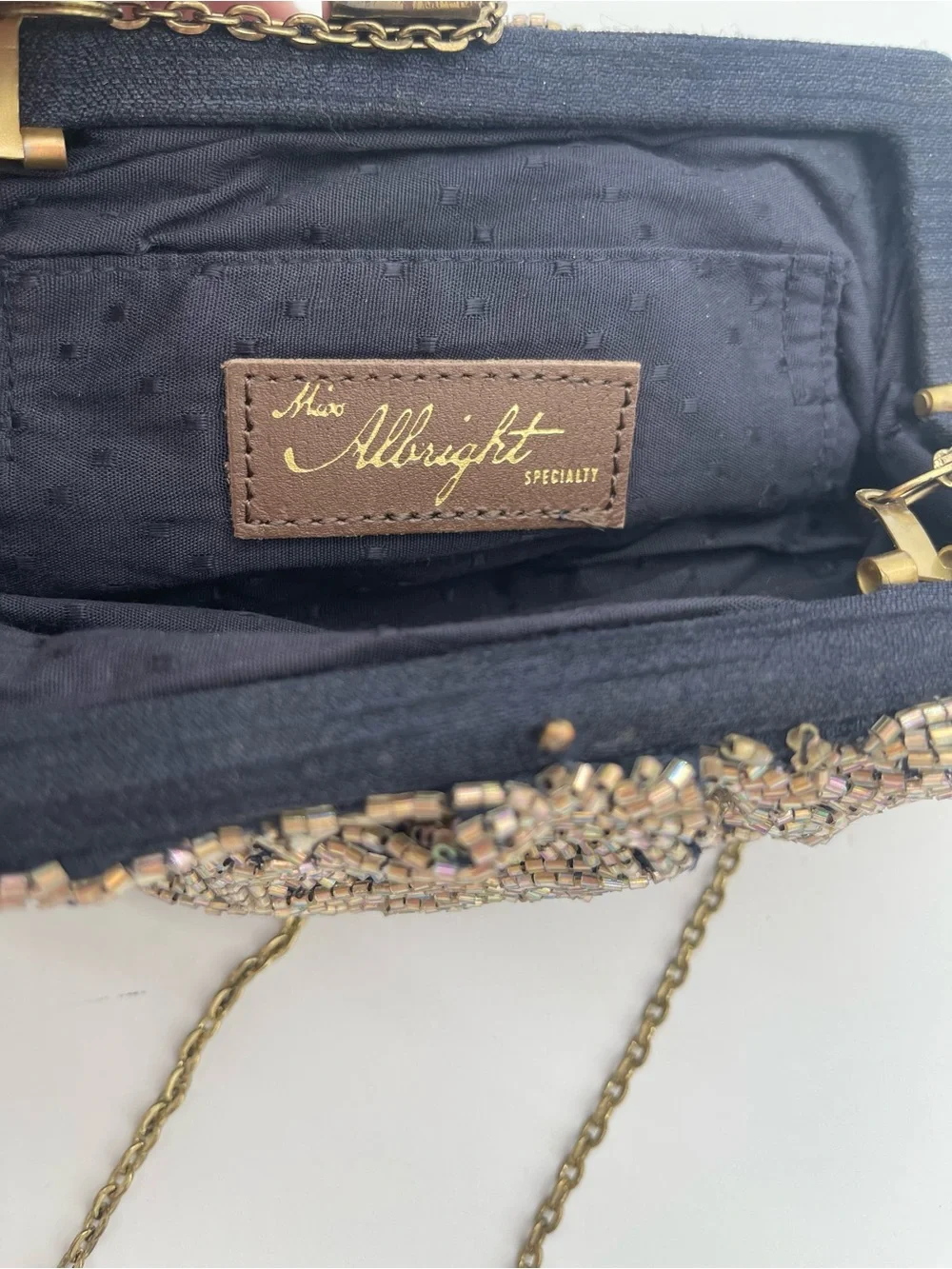 Anthropologie Miss Albright Beaded Evening Clutch Clamshell Chain Strap NWT